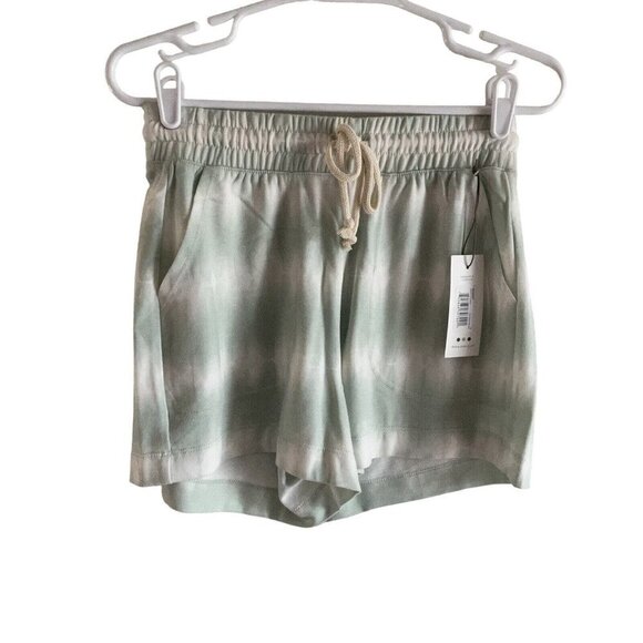 Three Dots Women S Green White Tie Dye Terry Drawstring Casual Comfy Shorts NWT - Picture 2 of 9